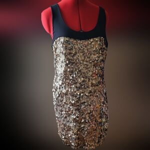 Express Black and Gold Sequin Mini Dress